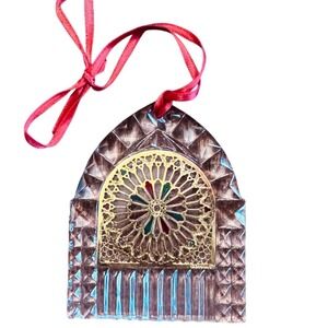 Waterford Crystal Gothic Arch Rose Window Christmas Ornament Gold Filigree Red